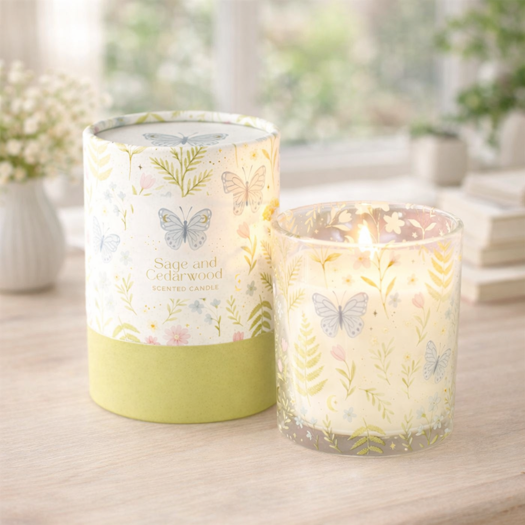 Soft Bloom Sage & Cedarwood Candle – Decorative Glass